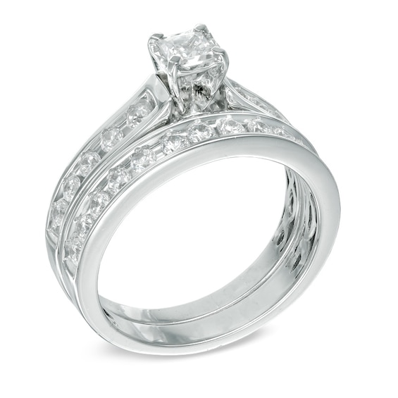 1.00 CT. T.W. Princess-Cut Diamond Bridal Set in 14K White Gold