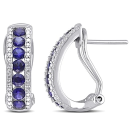 Blue Lab-Created Sapphire Hoop Earrings in Sterling Silver