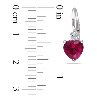 7.0mm Heart-Shaped Lab-Created Ruby and White Lab-Created Sapphire Drop Earrings in Sterling Silver