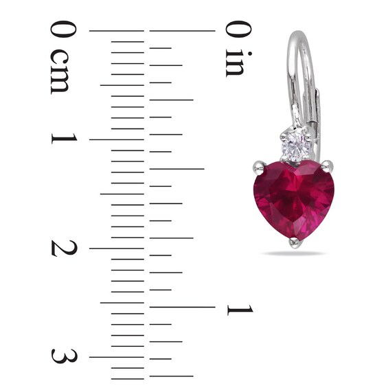 7.0mm Heart-Shaped Lab-Created Ruby and White Lab-Created Sapphire Drop Earrings in Sterling Silver