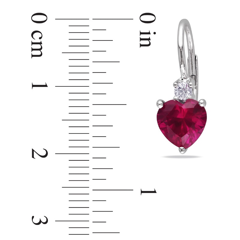 7.0mm Heart-Shaped Lab-Created Ruby and White Lab-Created Sapphire Drop Earrings in Sterling Silver|Peoples Jewellers