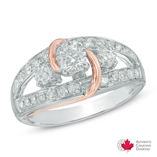 1.00 CT. T.W. Certified Canadian Diamond Three Stone Engagement Ring in 14K Two-Tone Gold (I/I2)