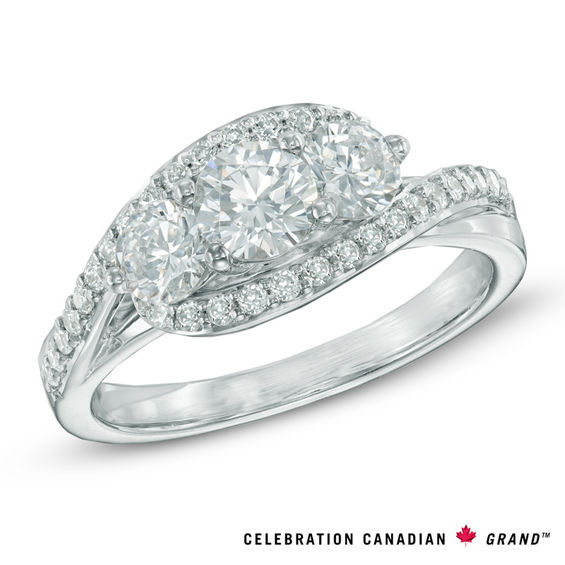 Celebration Canadian Ideal 1.20 CT. T.W. Certified Diamond Three Stone Bypass Ring in 14K White Gold (I/I1)