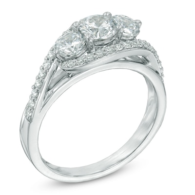 Celebration Canadian Ideal 1.20 CT. T.W. Certified Diamond Three Stone Bypass Ring in 14K White Gold (I/I1)