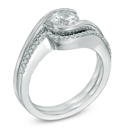 Celebration Canadian Ideal 0.85 CT. T.W. Certified Diamond Swirl Bridal Set in 14K White Gold (I/I1)