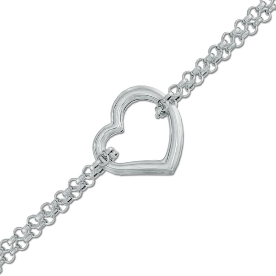 Double Chain Heart Anklet in 14K White Gold - 10"