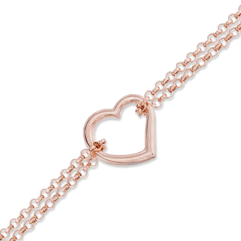 Double Chain Heart Anklet in 14K Rose Gold - 10"|Peoples Jewellers