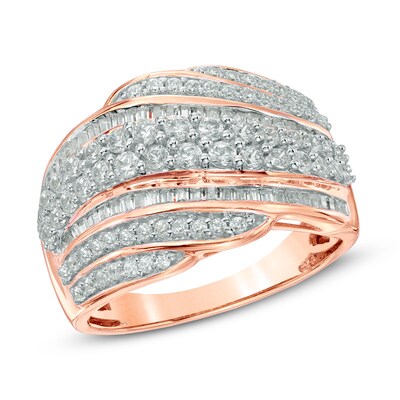 1.00 CT. T.W. Diamond Layered Wave Band in 10K Rose Gold