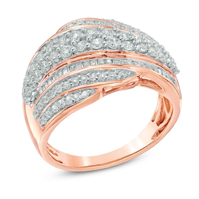 1.00 CT. T.W. Diamond Layered Wave Band in 10K Rose Gold