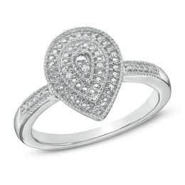 Diamond Accent Vintage-Style Pear-Shaped Ring in Sterling Silver