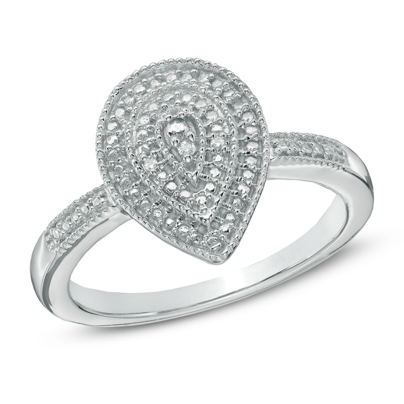 Diamond Accent Vintage-Style Pear-Shaped Ring in Sterling Silver|Peoples Jewellers