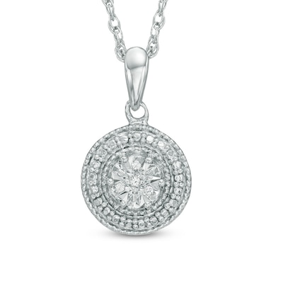 Diamond Accent Beaded Frame Medallion Pendant in Sterling Silver