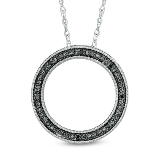 Black Diamond Accent Circle Pendant in Sterling Silver