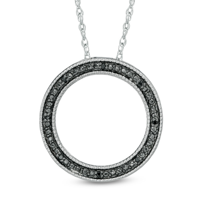 Black Diamond Accent Circle Pendant in Sterling Silver|Peoples Jewellers