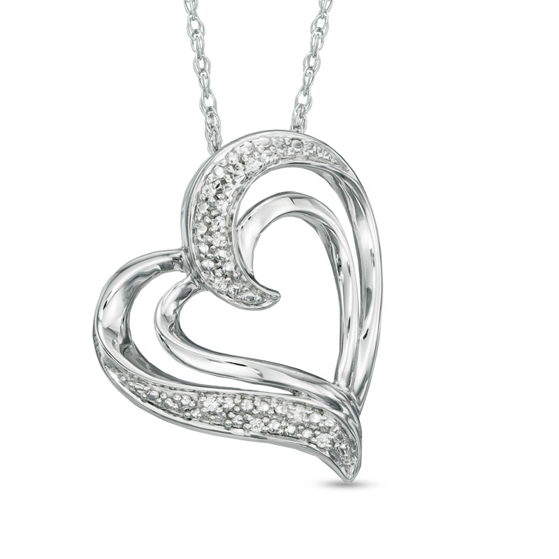 Diamond Accent Layered Tilted Heart Pendant in Sterling Silver|Peoples Jewellers