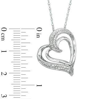 Diamond Accent Layered Tilted Heart Pendant in Sterling Silver