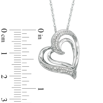 Diamond Accent Layered Tilted Heart Pendant in Sterling Silver