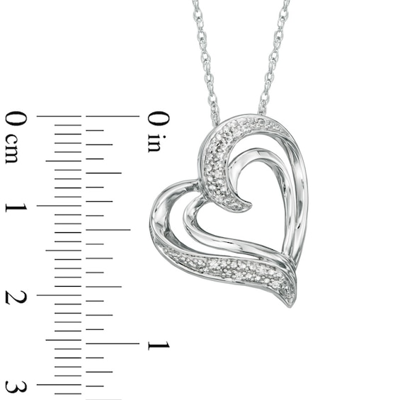 Diamond Accent Layered Tilted Heart Pendant in Sterling Silver