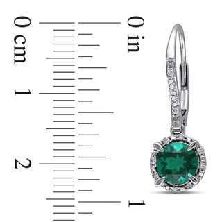 6.0mm Lab-Created Emerald and 0.09 CT. T.W. Diamond Frame Drop Earrings in 10K White Gold