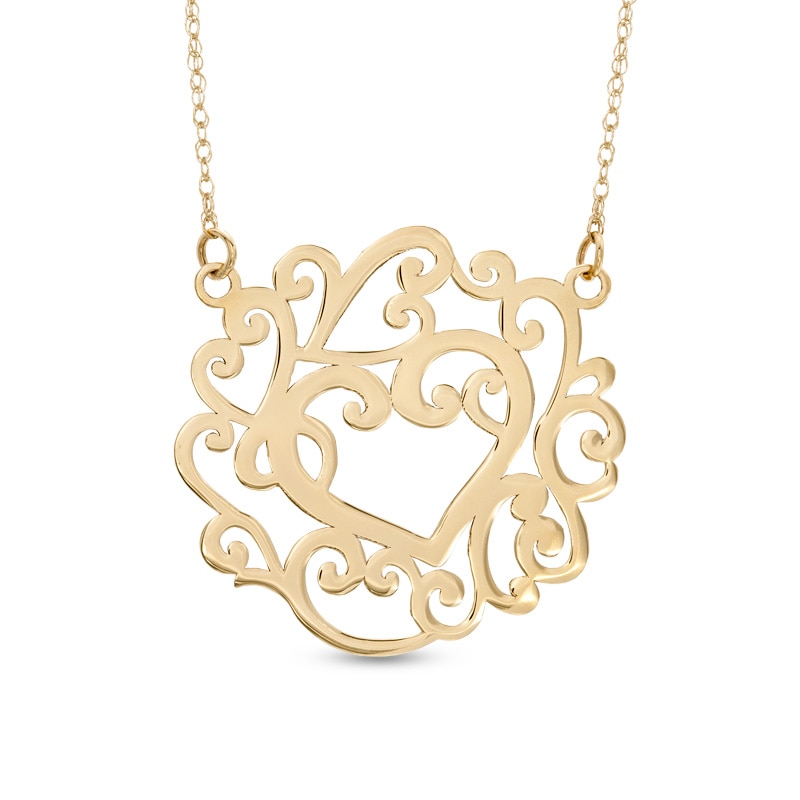 Filigree Heart Necklace in 10K Gold
