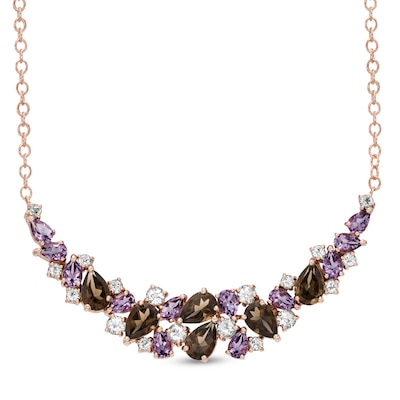 Rose de France Amethyst, Smoky Quartz and White Topaz Necklace in Sterling Silver with 14K Rose Gold Plate - 17"