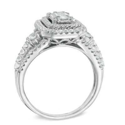 1.00 CT. T.W. Multi-Baguette Diamond Double Frame Engagement Ring in 14K White Gold