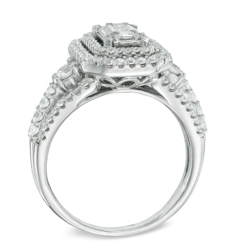 1.00 CT. T.W. Multi-Baguette Diamond Double Frame Engagement Ring in 14K White Gold|Peoples Jewellers
