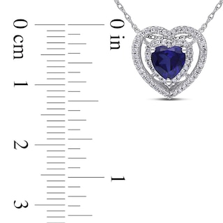 6.0mm Heart-Shaped Lab-Created Blue Sapphire and 0.20 CT. T.W. Diamond Double Frame Pendant in 10K White Gold - 17"