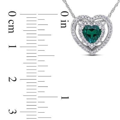 6.0mm Heart-Shaped Lab-Created Emerald and 0.20 CT. T.W. Diamond Double Frame Pendant in 10K White Gold - 17"