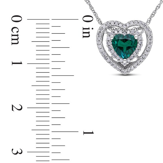 6.0mm Heart-Shaped Lab-Created Emerald and 0.20 CT. T.W. Diamond Double Frame Pendant in 10K White Gold - 17"