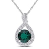 Thumbnail Image 0 of 7.0mm Lab-Created Emerald and 0.22 CT. T.W. Diamond Twist Pendant in 10K White Gold - 17"