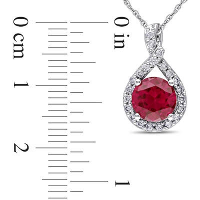 7.0mm Lab-Created Ruby and 0.22 CT. T.W. Diamond Twist Pendant in 10K White Gold - 17"