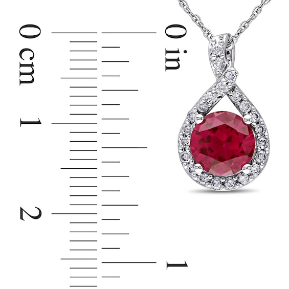 7.0mm Lab-Created Ruby and 0.22 CT. T.W. Diamond Twist Pendant in 10K White Gold - 17"