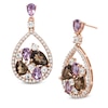 Rose de France Amethyst, Smoky Quartz and White Topaz Drop Earrings in Sterling Silver with 14K Rose Gold Plate