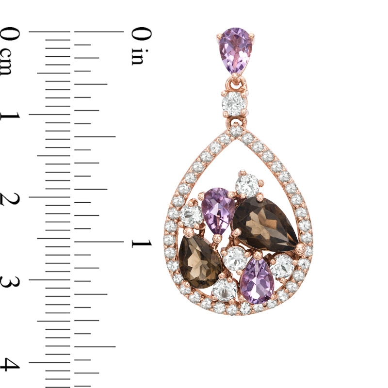 Rose de France Amethyst, Smoky Quartz and White Topaz Drop Earrings in Sterling Silver with 14K Rose Gold Plate|Peoples Jewellers