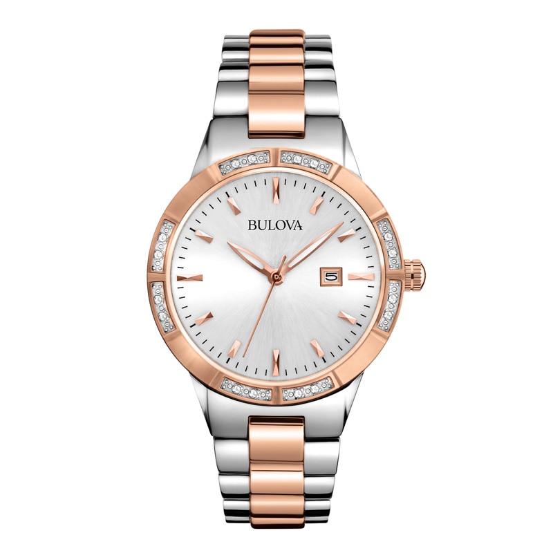 Ladies' Bulova Diamond Collection Two-Tone Watch with Silver Dial (Model: 98R169)|Peoples Jewellers