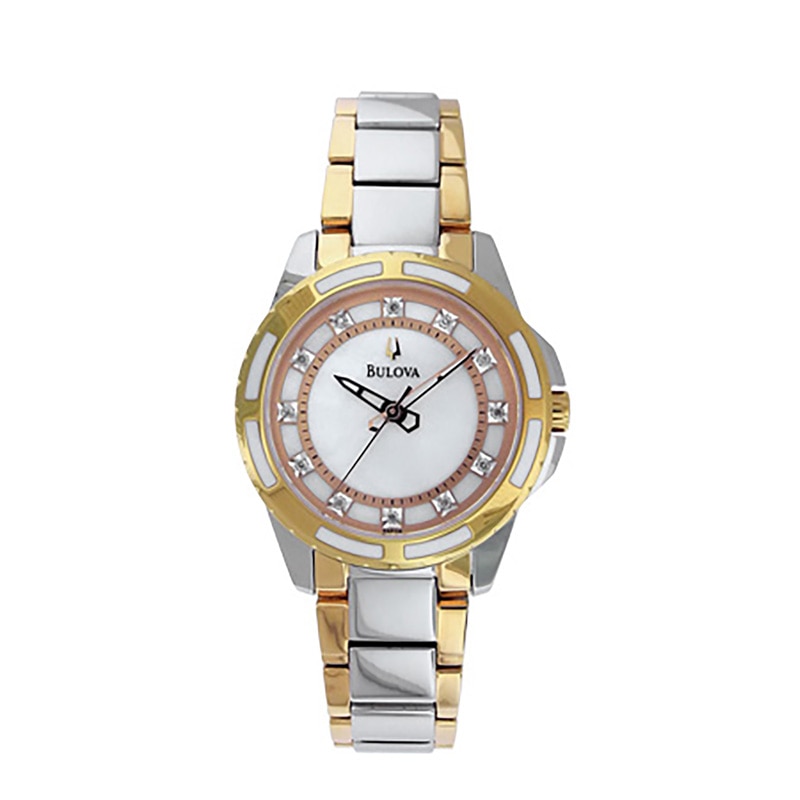 Ladies' Bulova Two-Tone Diamond Accent Watch with Mother-of-Pearl Dial (Model: 98P134)