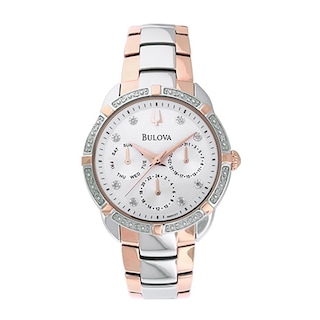 Ladies' Bulova Diamond Accent Two-Tone Watch with Silver-Tone Dial (Model: 98R177)