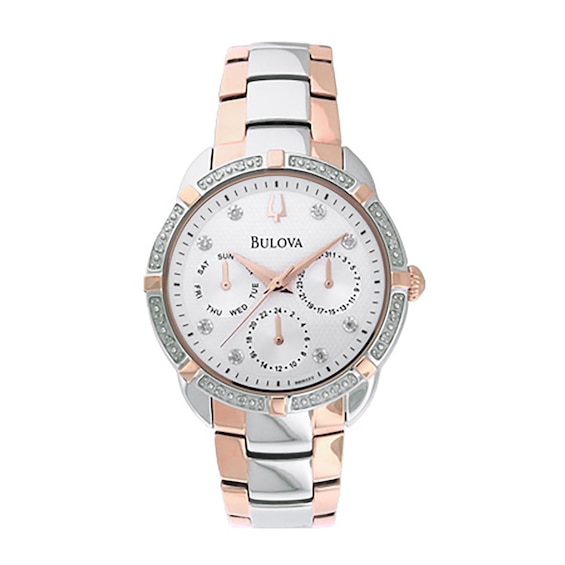 Ladies' Bulova Diamond Accent Two-Tone Watch with Silver-Tone Dial (Model: 98R177)