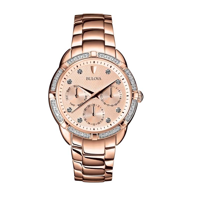 Ladies' Bulova Diamond Accent Rose-Tone Watch (Model: 98R178)|Peoples Jewellers
