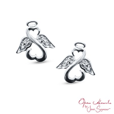 Open Hearts by Jane Seymour™ Diamond Accent Wings and Halo Stud Earrings in Sterling Silver