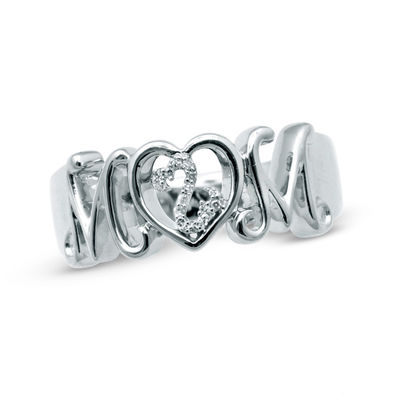 Open Hearts Family by Jane Seymour™ Diamond Accent "MOM" Ring in Sterling Silver