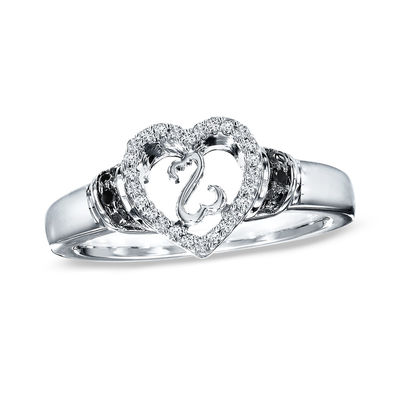 Open Hearts by Jane Seymour™ Enhanced Black and White Diamond Accent Promise Ring in Sterling Silver