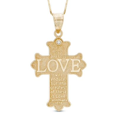 Diamond Accent "LOVE" Cross Pendant in 10K Gold