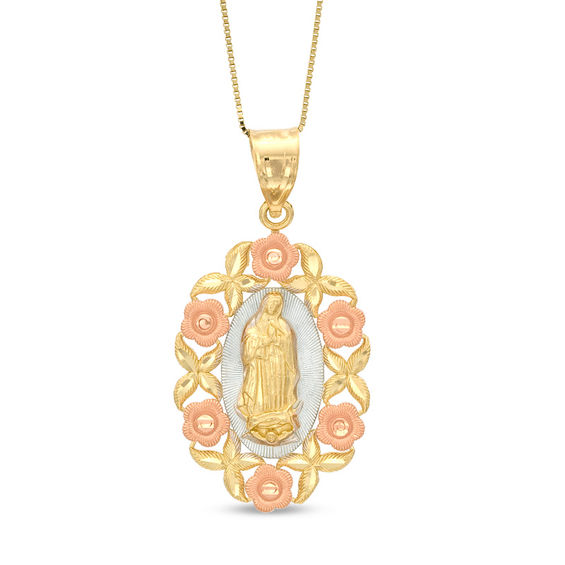 Our Lady of Guadalupe Flower Pendant in 10K Two-Tone Gold