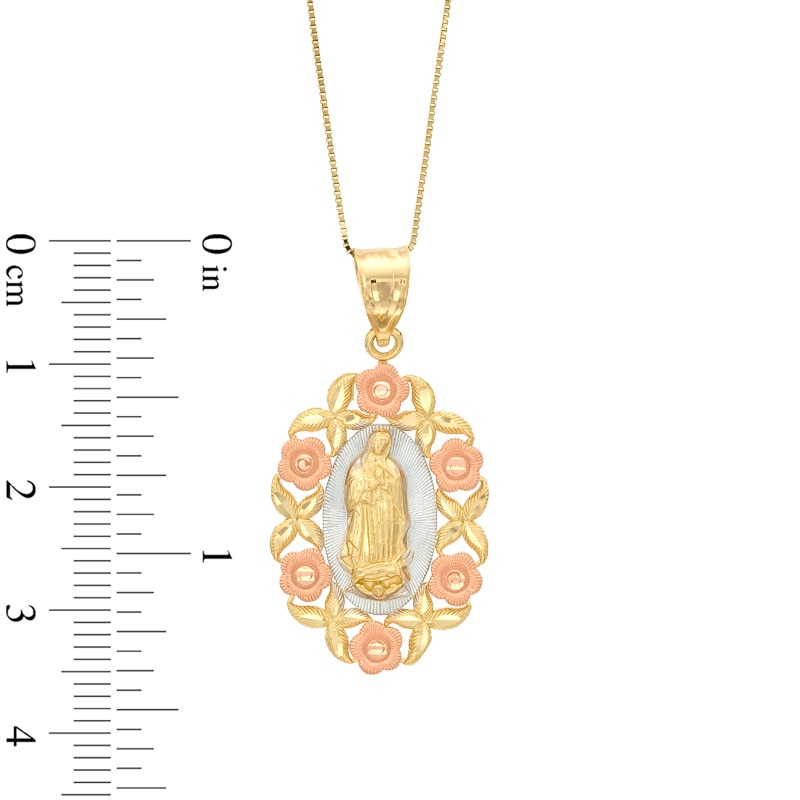 Main Image 2 of Our Lady of Guadalupe Flower Pendant in 10K Two-Tone Gold