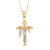 Thumbnail Image 0 of Crucifix Shroud Pendant in 10K Tri-Tone Gold