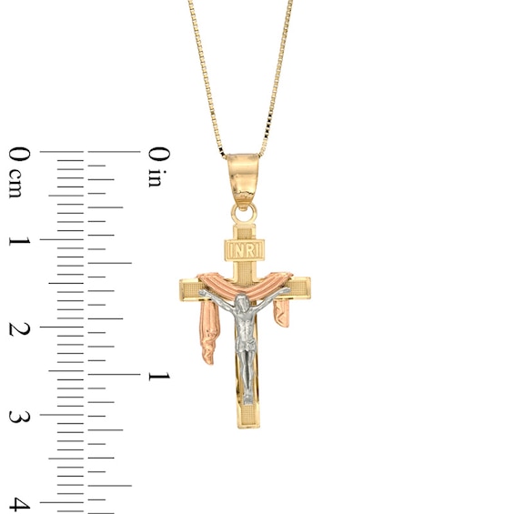 Crucifix Shroud Pendant in 10K Tri-Tone Gold