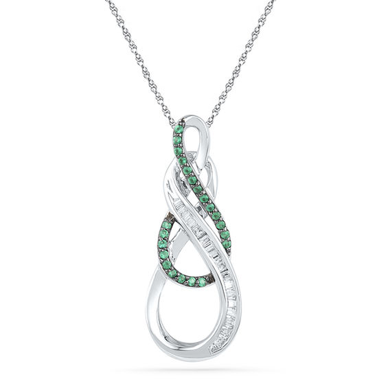 0.25 CT. T.W. Enhanced Green and White Diamond Double Infinity Pendant in 10K White Gold