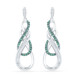 0.33 CT. T.W. Enhanced Green and White Diamond Infinity Drop Earrings in 10K White Gold